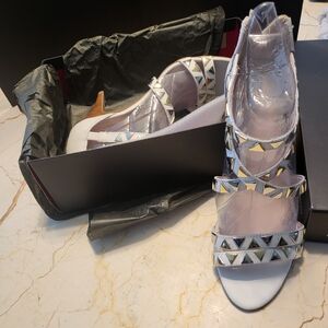 Vince Camuto White and Gold Studded Heels